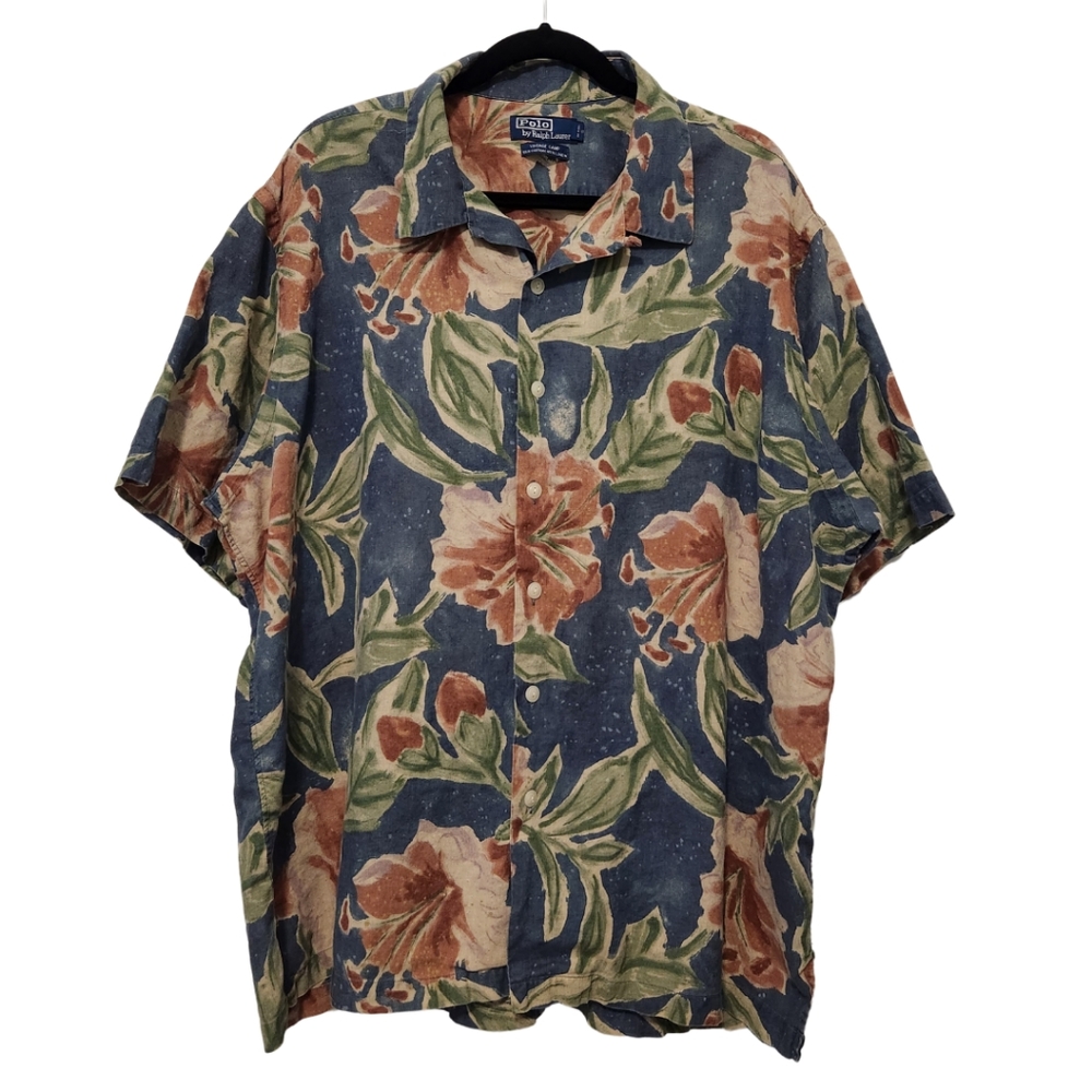 Polo by Ralph Lauren Vintage Camp Button down Shirt  Blue Floral XXL